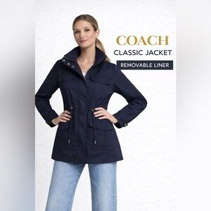 Coach Navy Utility Jacket XS Removable Liner Hooded Parka NWOT